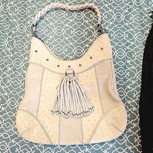 Isabella Adams Genuine Leather Shoulder Handbag Cream/Offwhite Color